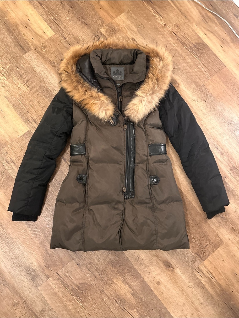 Women's Olive and Black Fur Trim Puffer Coat